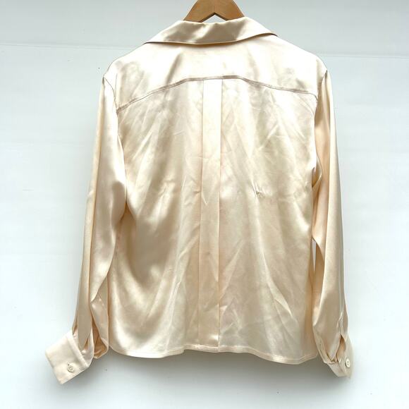 Vintage Christian Dior Cream Ecru Satin Silk Double Breasted Blouse 40 Jacket - Picture 3 of 12